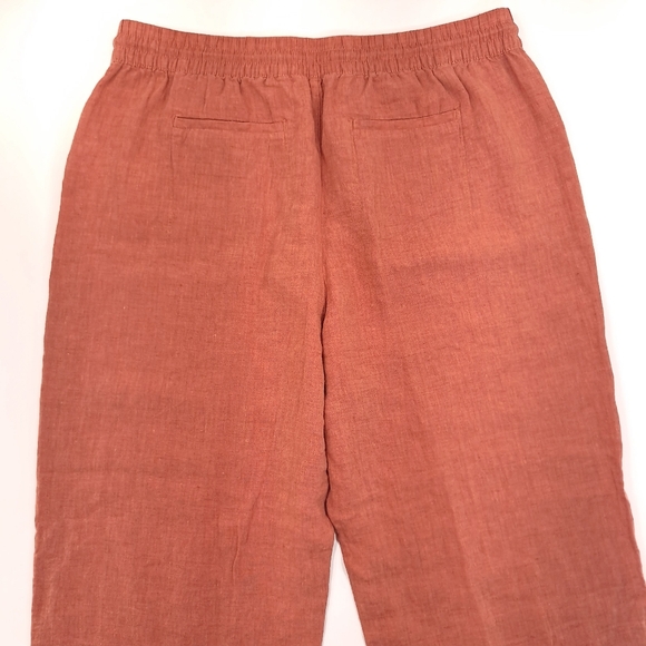 Athleta Retreat Linen Wide Leg Pants Pull On Elastic Pockets Persimmon- Size 18 - Picture 6 of 12